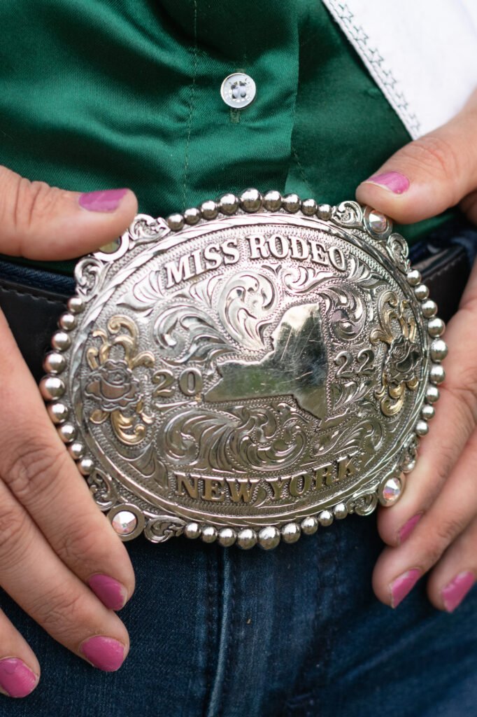 Close up of Miss Rodeo NY belt buckle.